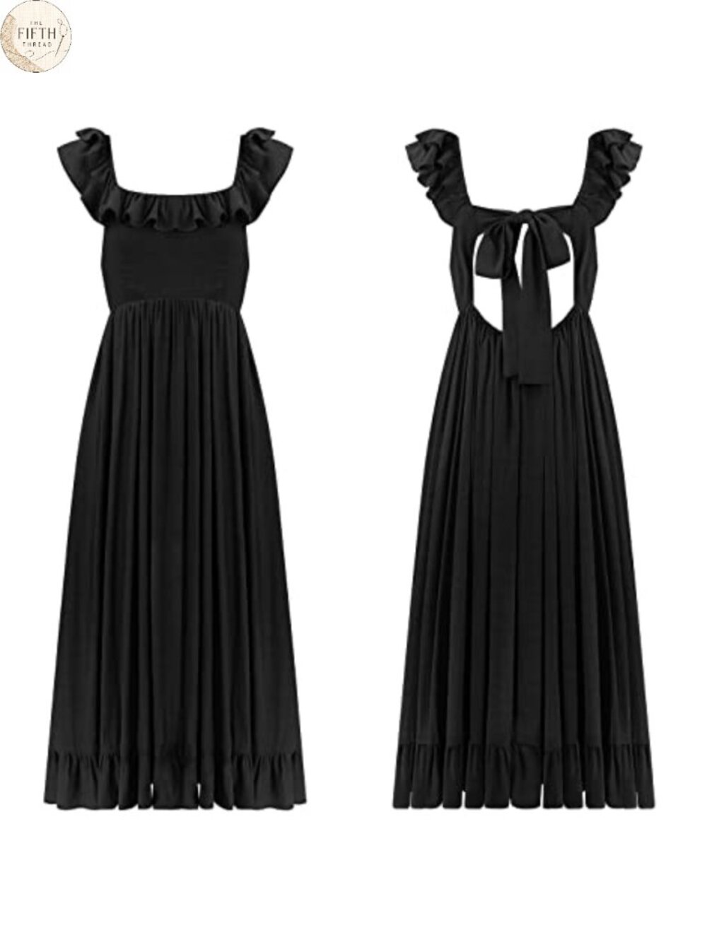 Womens Sleeveless Square Neck Midi Dress A-Line Backless Tie Back - Picture 5 of 6